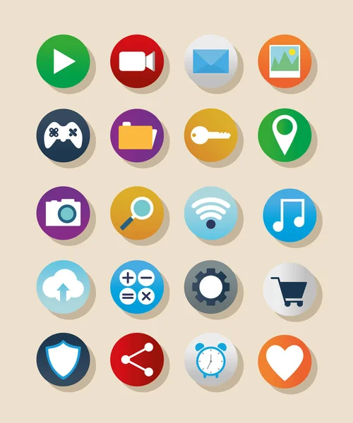 Bündel von Apps-Symbolen auf lachsfarbenem Hintergrund — Stockvektor