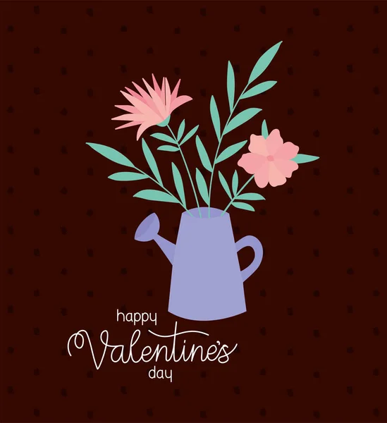 Feliz día de San Valentín y paquete de rosas en una lata de agua — Vector de stock