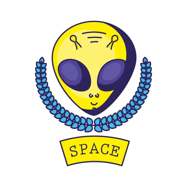 Distintivo con un alieno in esso e lettere spaziali — Vettoriale Stock