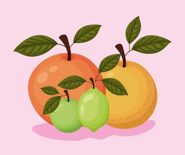 Set de icoane de fructe pe un fundal roz — Vector de stoc
