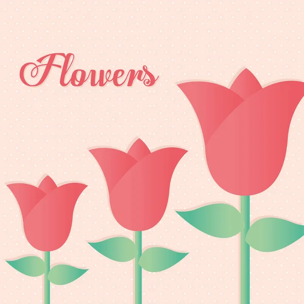Flores lettering com conjunto de rosas com haste verde — Vetor de Stock