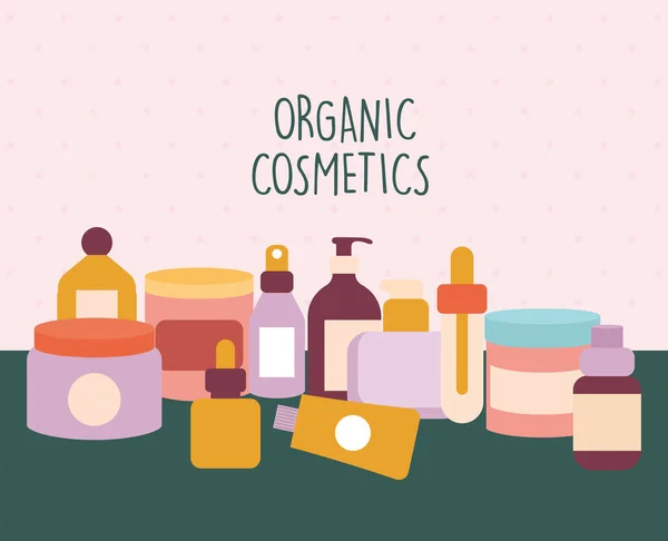 Lettering cosmetico organico con un fascio di icone cosmetiche biologiche — Vettoriale Stock