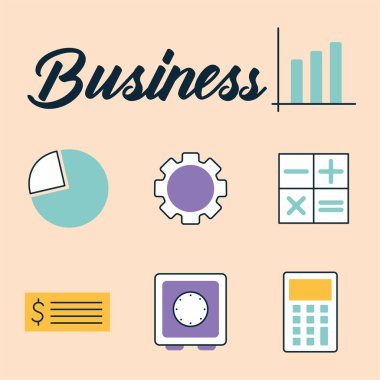 Somon rengi arkaplanda bir dizi businees simgesi