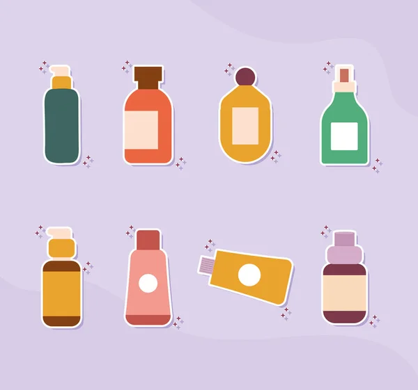 Conjunto de ícones cosméticos orgânicos em um fundo roxo —  Vetores de Stock