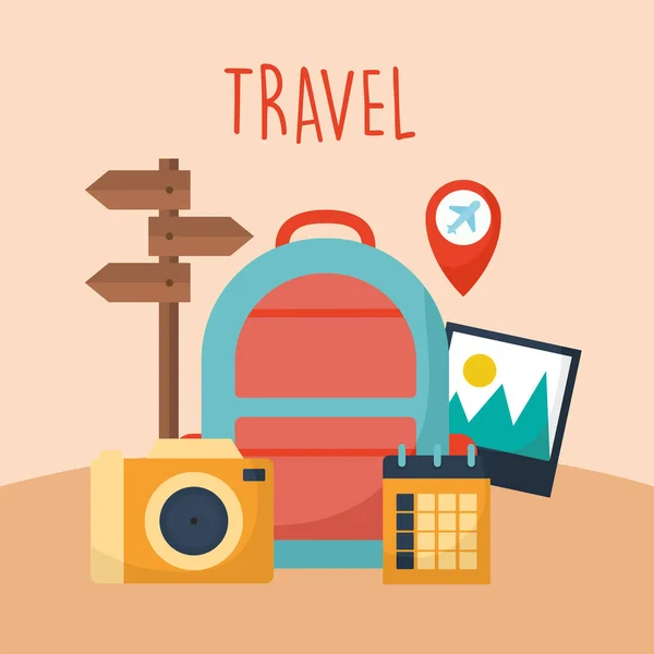Travel lettering with icons set of travel — Stock Vector