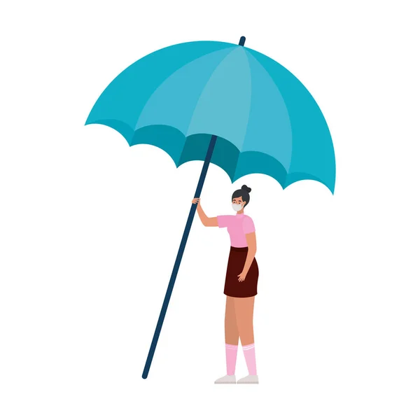 Woman with one safety mask and one umbrella — Stock Vector