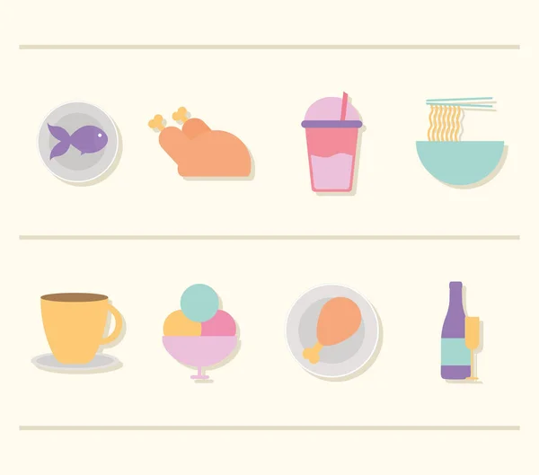 Ensemble d'icônes de restaurant sur fond beige — Image vectorielle