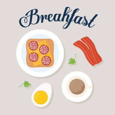 Kahvaltı harfleri ve üzerinde bir peynirli ve pepperonili ekmek.