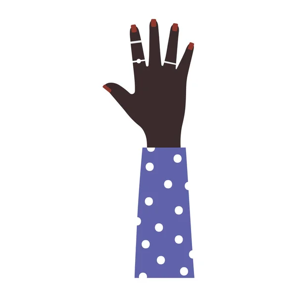 Braccio afroamericano con una mano e unghie marroni — Vettoriale Stock