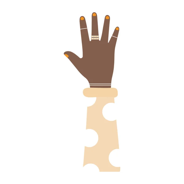 Afroamerikanischer Arm mit einer Hand und gelben Nägeln — Stockvektor