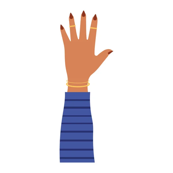Arm med en hand och bruna naglar i en vit bakgrund — Stock vektor