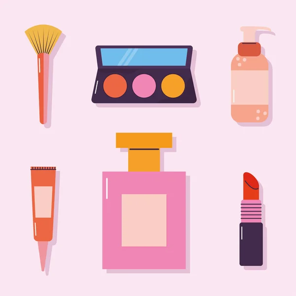 Conjunto de iconos de maquillaje sobre un fondo rosa — Archivo Imágenes Vectoriales