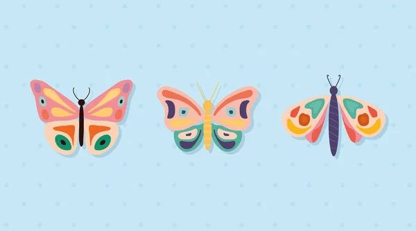 Conjunto de mariposas dibujadas a mano — Vector de stock