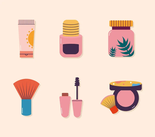 Ensemble d'icônes de maquillage sur fond de baige — Image vectorielle