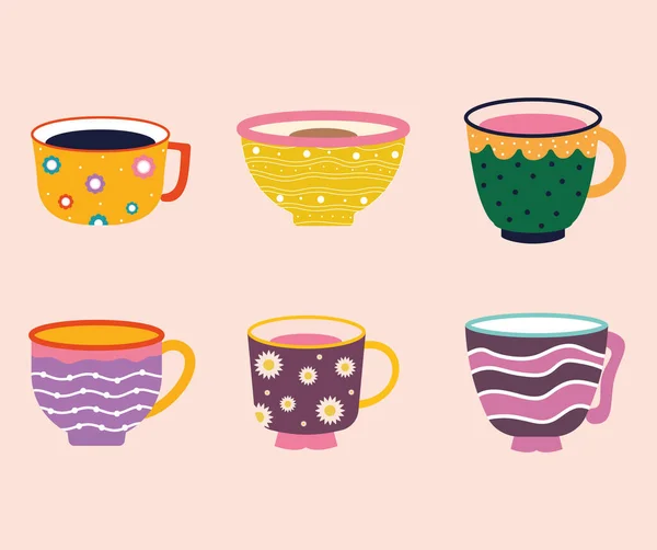 Conjunto de tazas de té y café — Vector de stock