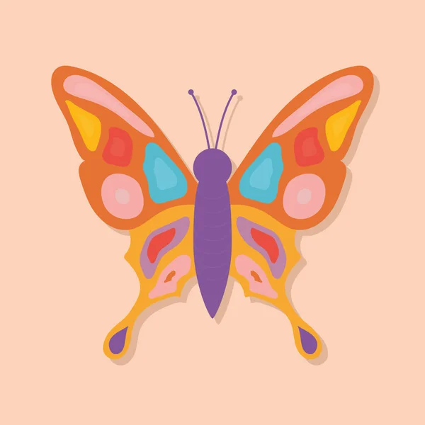 Ručně kreslený motýl v oranžovém pozadí — Stockový vektor