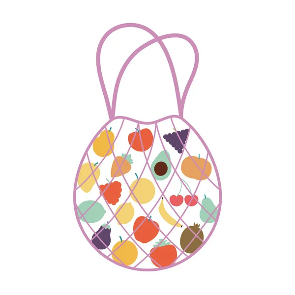 Éco sac avec un fruit à l'intérieur de celui-ci et couleur pourpre foncé — Image vectorielle