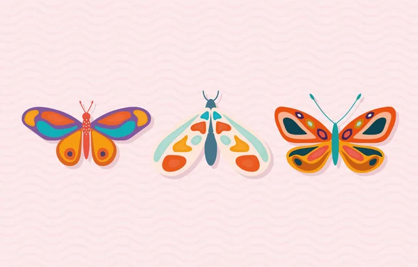 Набір намальованих ручних метеликів на рожевому фоні — стоковий вектор