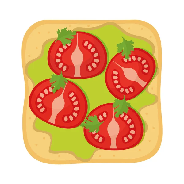 Brood met guacamole en tomaten erbovenop — Stockvector
