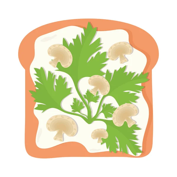 Brot mit Käse, Pilzen und Koriander obendrauf — Stockvektor