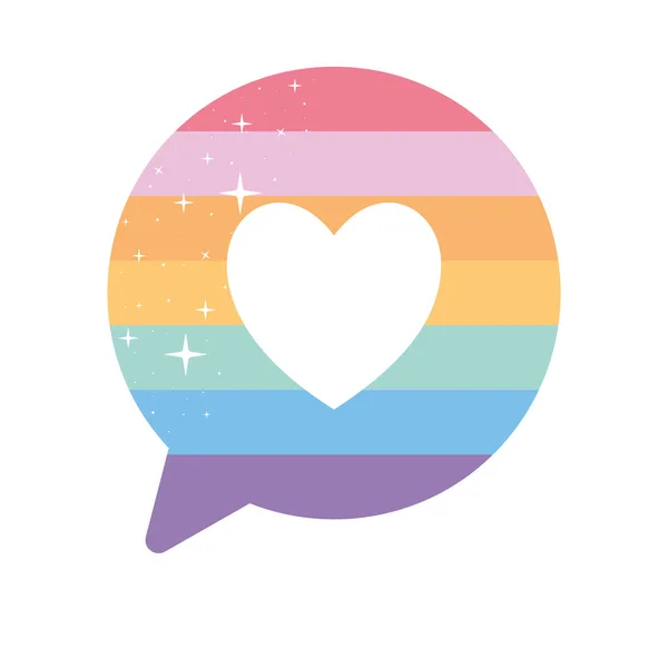 Üzenet buborék büszkeséggel lgbtq szín és egy szív közepén — Stock Vector