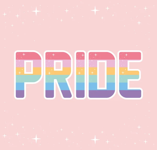 Letras de orgullo con colores de orgullo lgbtq sobre un fondo rosa — Vector de stock