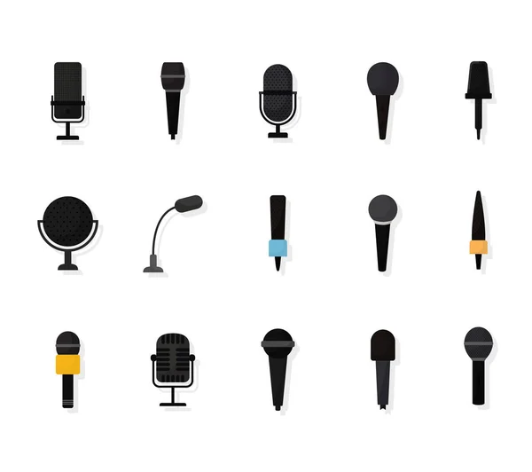 Conjunto de iconos de micrófonos sobre un fondo blanco — Vector de stock