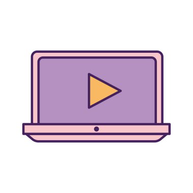 Mor renkli bir dizüstü bilgisayar ve ortasında bir oyun sembolü