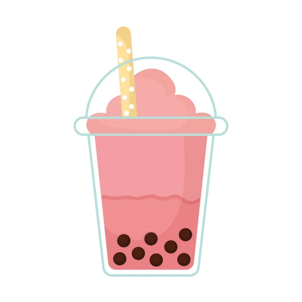 Bubble Tea mit rosa Farbe und Blasen — Stockvektor