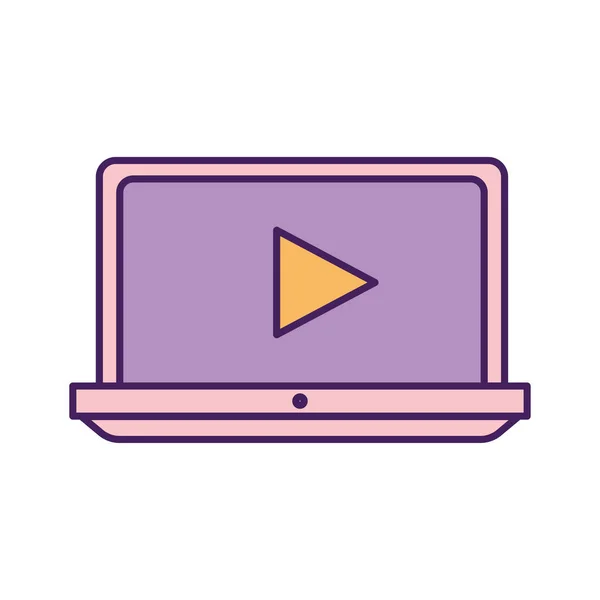 Laptop med lila färg och en symbol för spel i mitten av det — Stock vektor