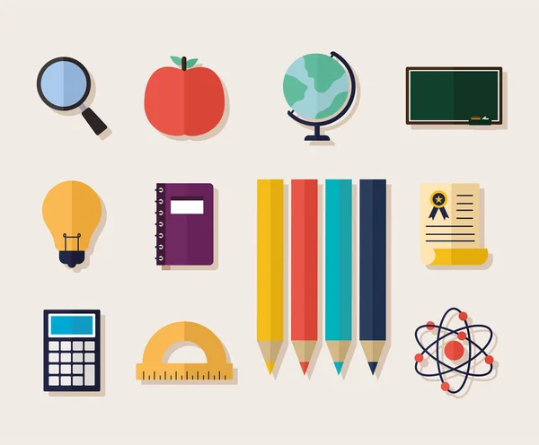 Paquet de fournitures scolaires sur fond beige — Image vectorielle