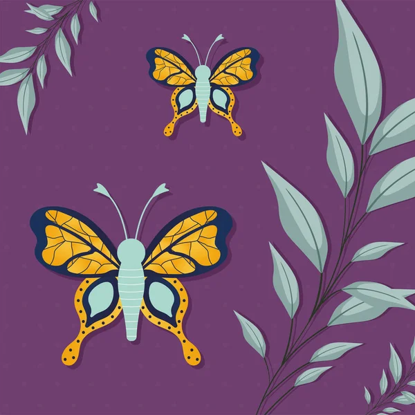 Par fjärilar med en guldfärg — Stock vektor