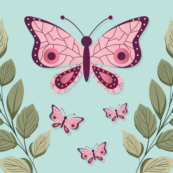 Conjunto de mariposas con un color rosa — Archivo Imágenes Vectoriales