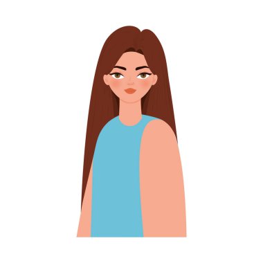 Kahverengi saçlı, mavi gömlekli hoş bir kadın.