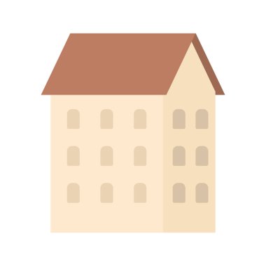 Beyaz arka planda üçgen çatılı bina