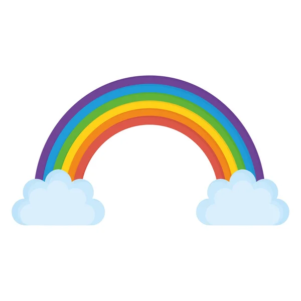 Regenboog met twee wolken in een witte achtergrond — Stockvector