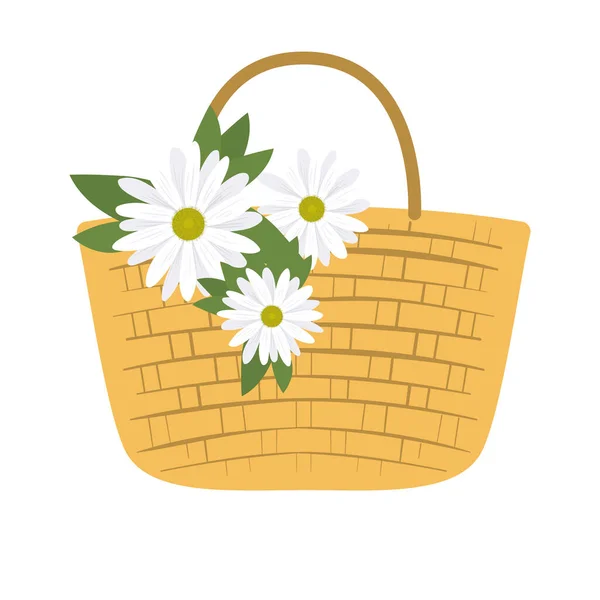 Picknickmand met drie witte bloemen — Stockvector