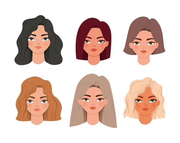 Set of cute womens heads icons — Stock Vector