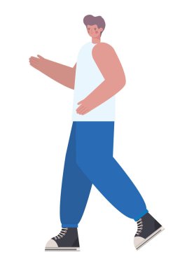 Beyaz arka planda kot pantolon giyen adam.