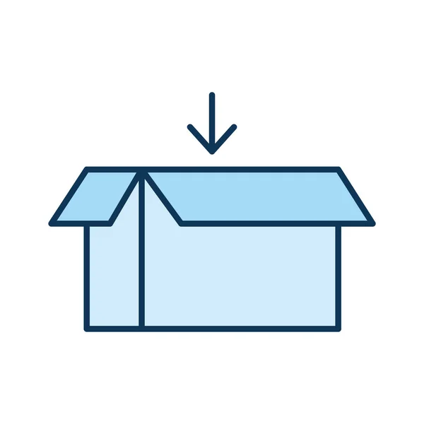 Caja de embalaje azul con una flecha sobre un fondo blanco — Vector de stock