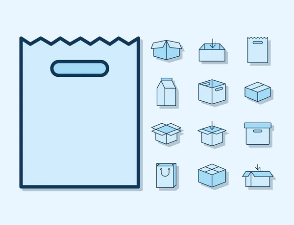 薄い青の背景にパッケージのアイコンのセット — ストックベクタ