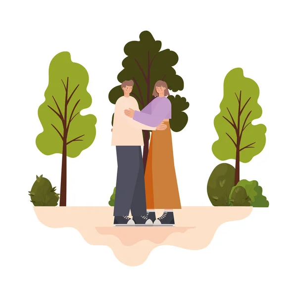 Young couple hugging on a park — Stock Vector