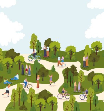 Parkta faaliyet gösteren bir grup insan.