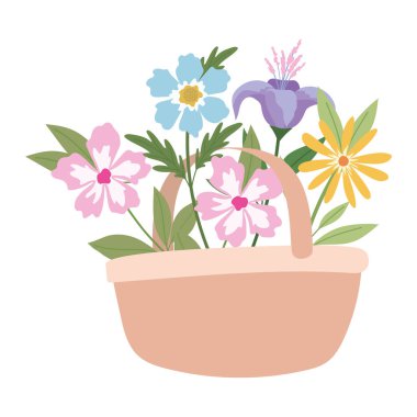 Şirin çiçeklerle dolu sepet.