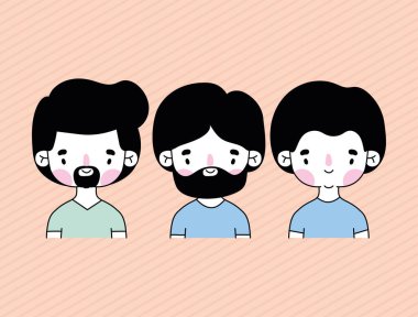 Turuncu arka planda gülümseyen erkek simgeleri grubu