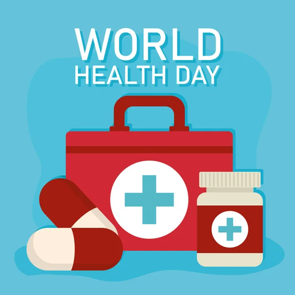 Lettrage Journée mondiale de la santé et icônes santé — Image vectorielle