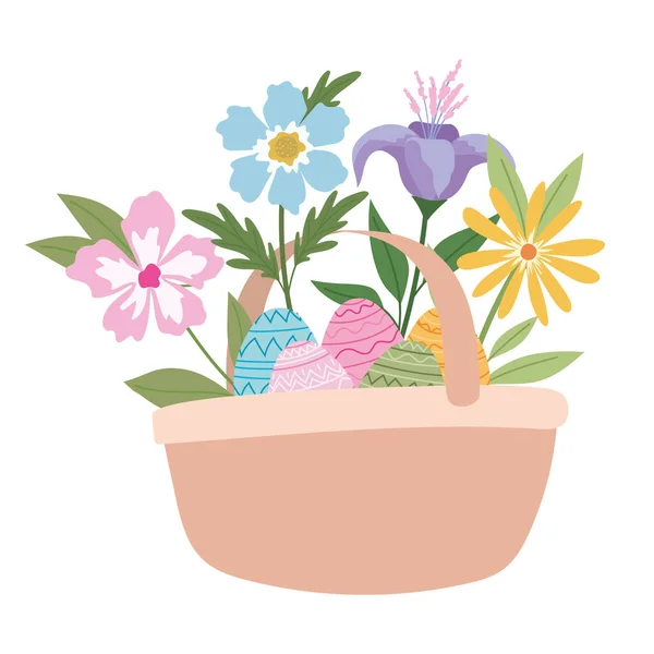 Mand vol paaseieren en bloemen — Stockvector