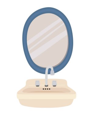 Beyaz arka planda lavabo ve ayna