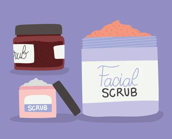 Set of facial scrub for skin care — Stock Vector
