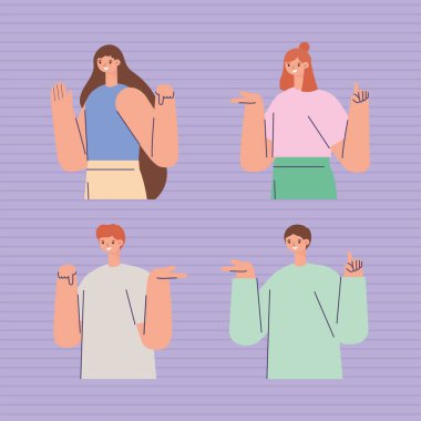 Mor arkaplan üzerinde bir grup insan